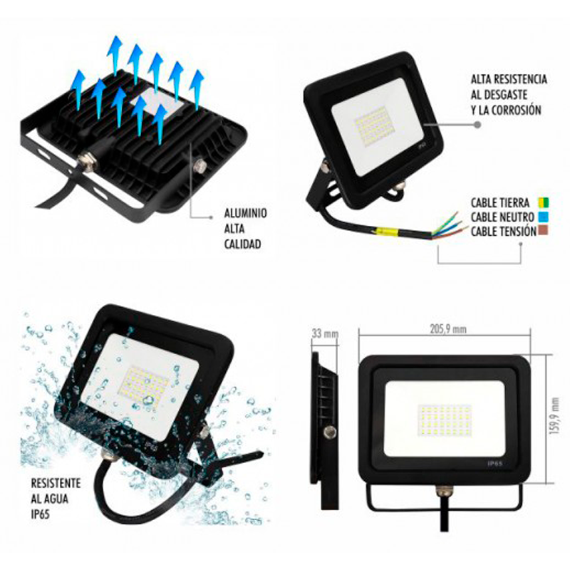 FOCO PROYECTOR LED 50W 5.700 LM NEGRO